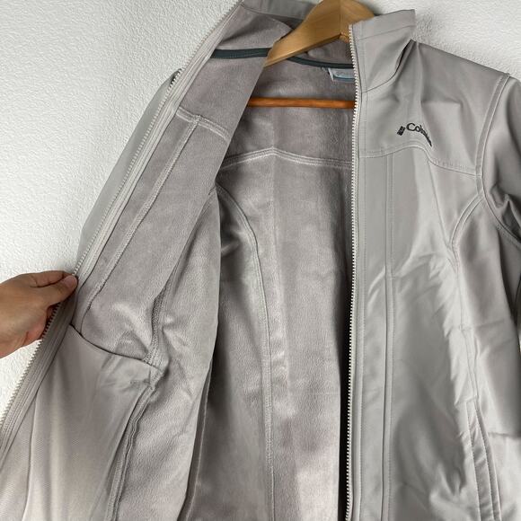 Columbia Full Zip Lined Jacket Women's Size Small Light Gray Beige Soft Shell - Picture 9 of 12